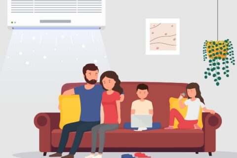 Happy Family Sitting with a Ductless AC