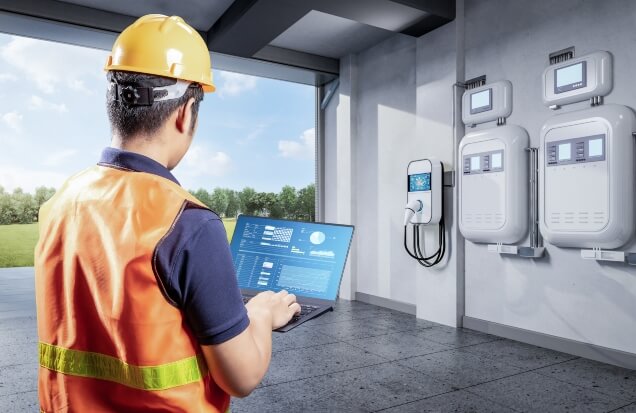 Technician Installing Electric Car Charger