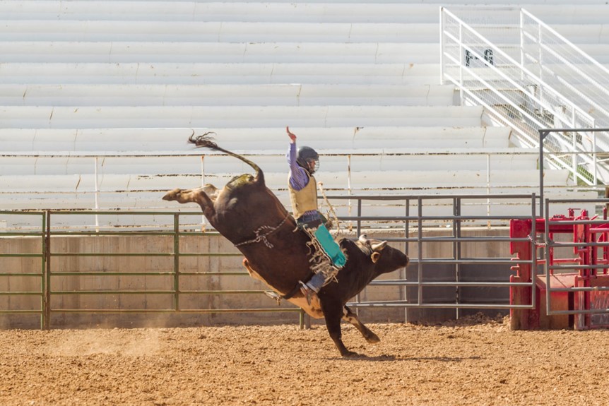 A person riding a bull in Spanish Fork, Utah