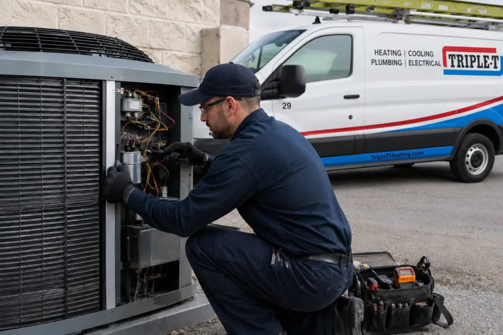 Service technician working on an air conditioner